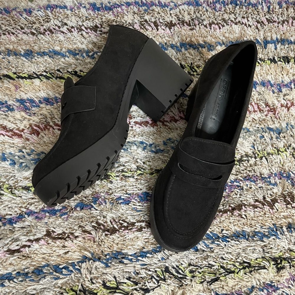 NWOT ASOS vegan suede chunky heel loafers‎